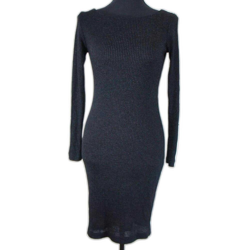 Black Fitted Ribbed City Triangles Dress